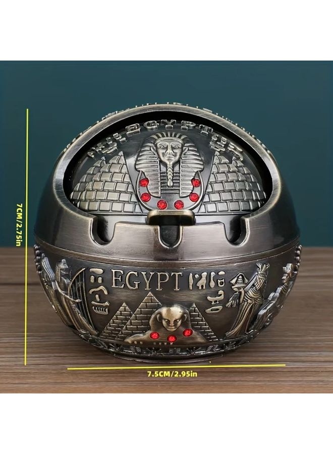 Bronze Egyptian Metal Ashtray with Lid Portable Pyramid Sphinx Design Home Office Decor Gift - Image 3